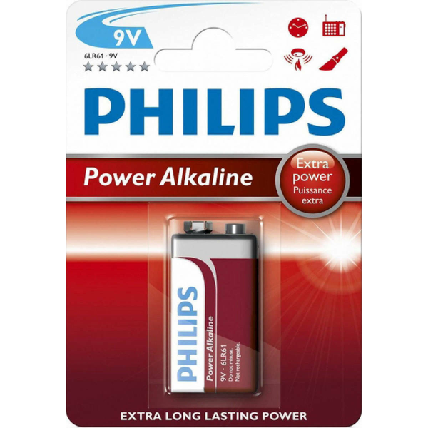 PHILIPS POWER ALCALINE 6LR61P1B 9V ΜΠΑΤΑΡΙΑ