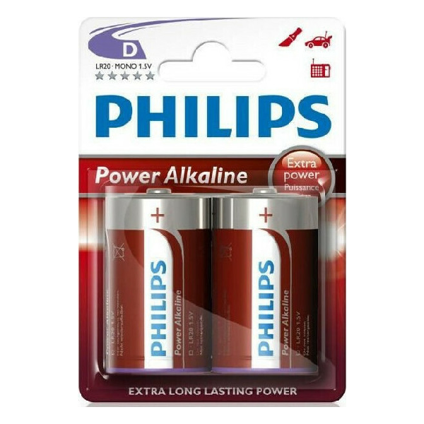 PHILIPS LR20P2B POWER ALKALINE ΜΠΑΤΑΡΙΑ D 1.5V 2ΤΜΧ