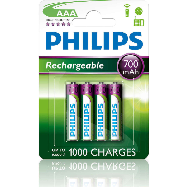 PHILIPS R03B2A80 ΜΠΑΤΑΡΙΑ ΕΠΑΝΑΦΟΡΤΙΖΟΜΕΝΗ AAA 700mah 4ΤΜΧ