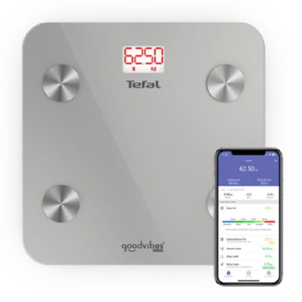 TEFAL GOODVIBES ΒΜ9600 SMART ΖΥΓΑΡΙΑ ΜΠΑΝΙΟΥ ΜΕ ΛΙΠΟΜΕΤΡΗΤΗ & BLUETOOTH ΓΚΡΙ