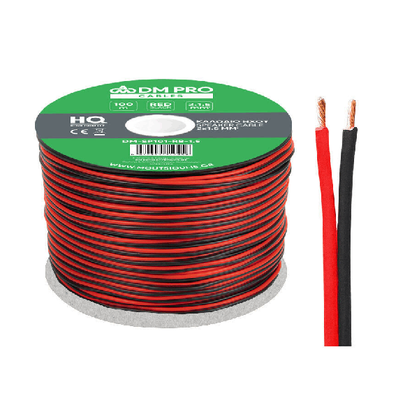 DM PRO ΚΑΛΩΔΙΟ ΗΧΟΥ ΜΕΓΑΦΩΝΙΚΟ 2Χ1.5 ΜΑΥΡΟ ΚΟΚΚΙΝΟ