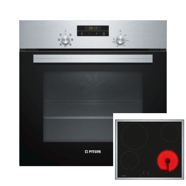 Pitsos PH10M40X1 + CRE645S06 Φούρνος άνω Πάγκου 66lt με Κεραμικές Εστίες Π59.4εκ. Inox